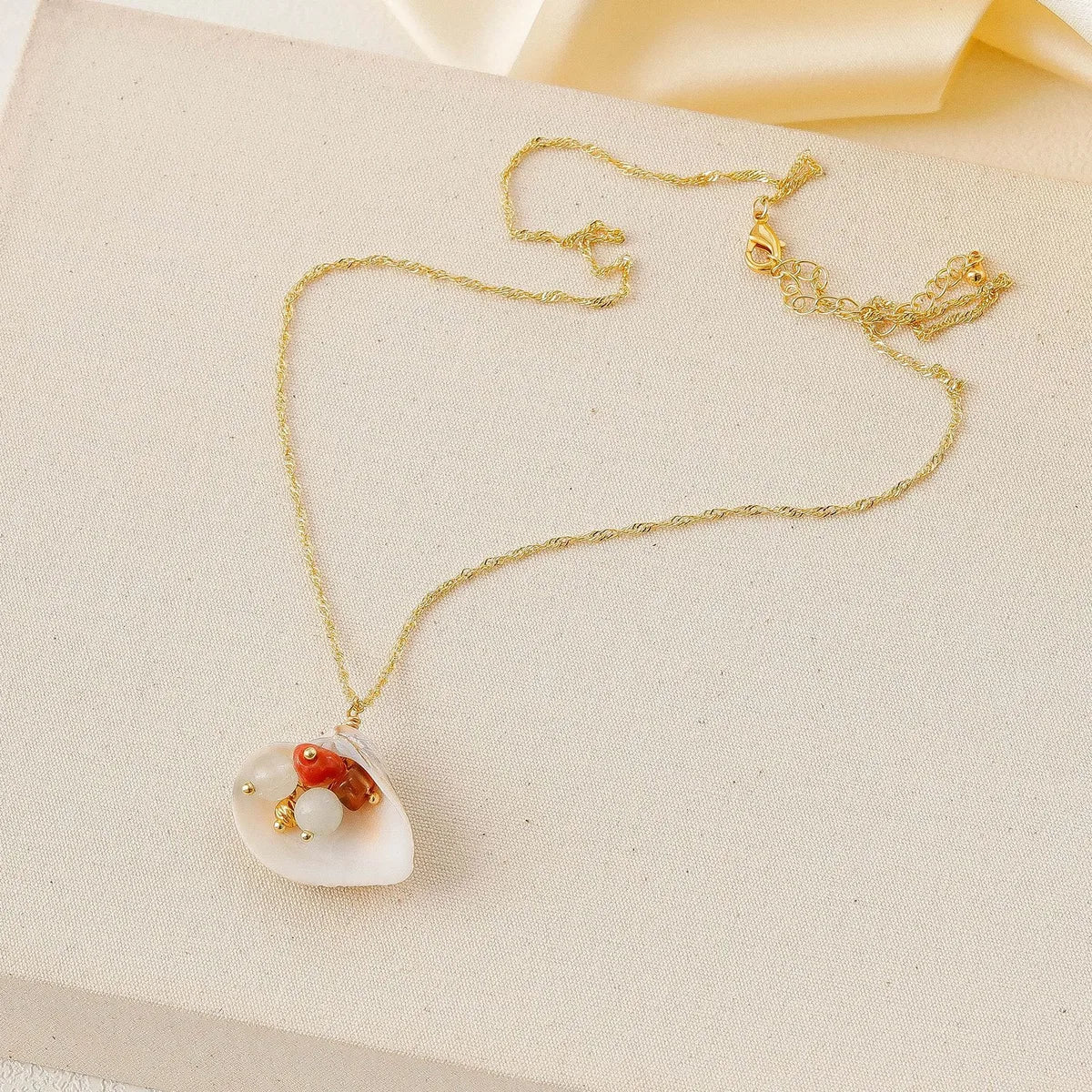 [Shell] Necklace Copper 18K Real Gold Water Wave Chain