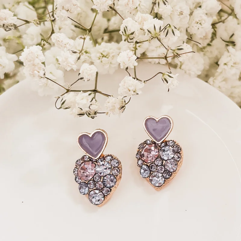 Fashionable earrings for women -Beautiful Gold and Purple Crystal Heart Earrings