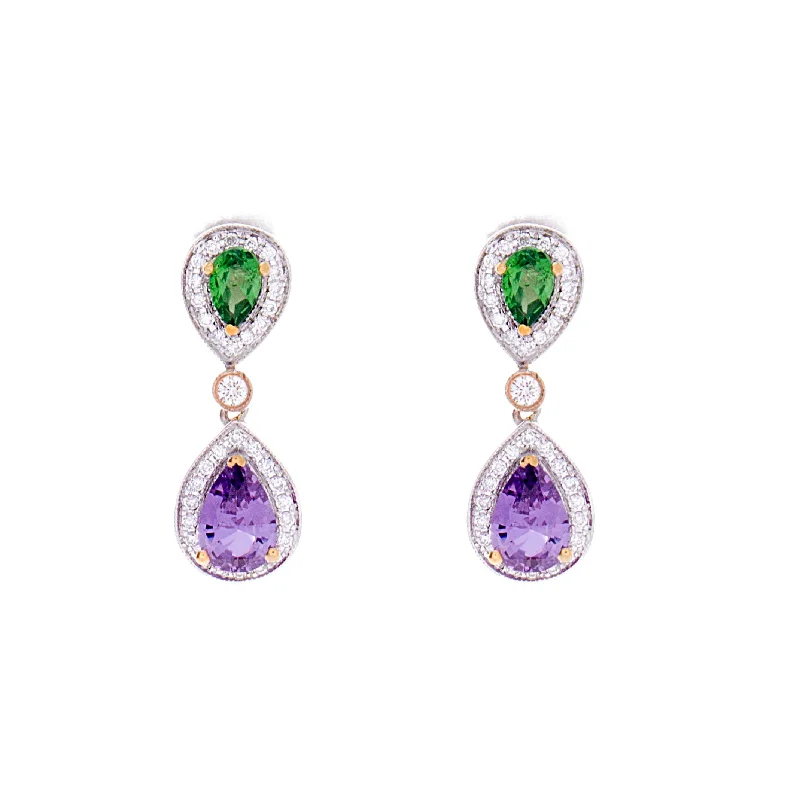 Designer hoop earrings for women -Tsavorite & Purple Sapphire Earrings