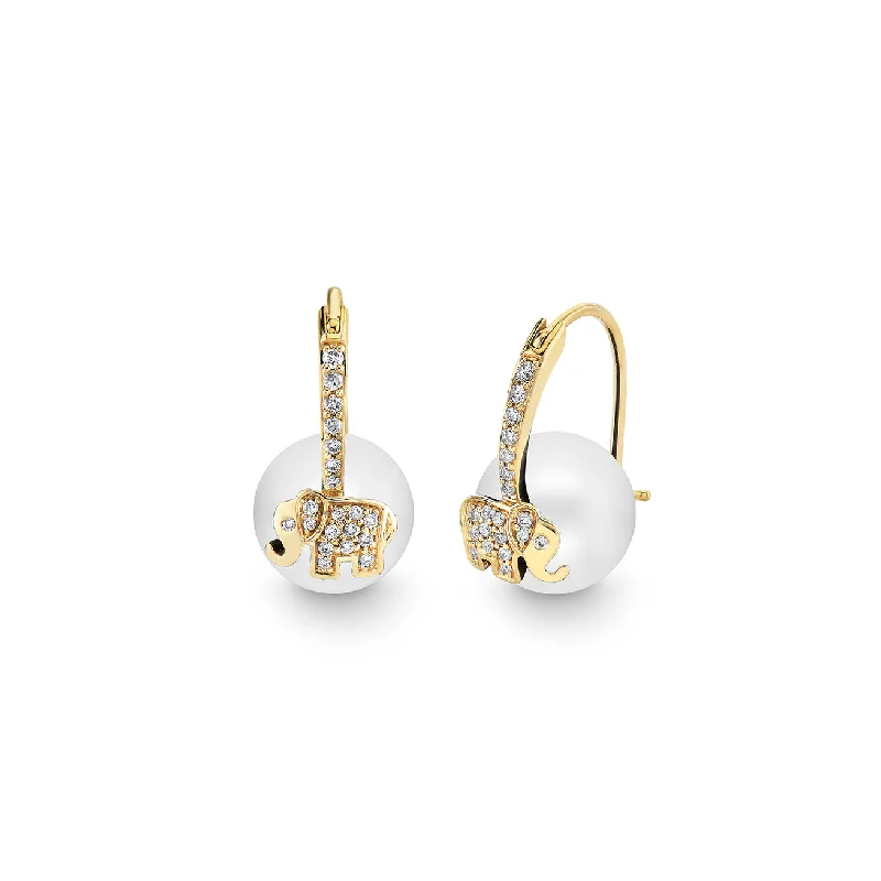 Minimal gold earrings for women -Gold & Diamond Elephant Pearl Earrings