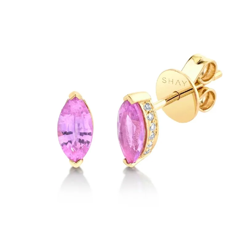 Gemstone drop earrings for women -PINK SAPPHIRE MARQUISE HALO STUDS