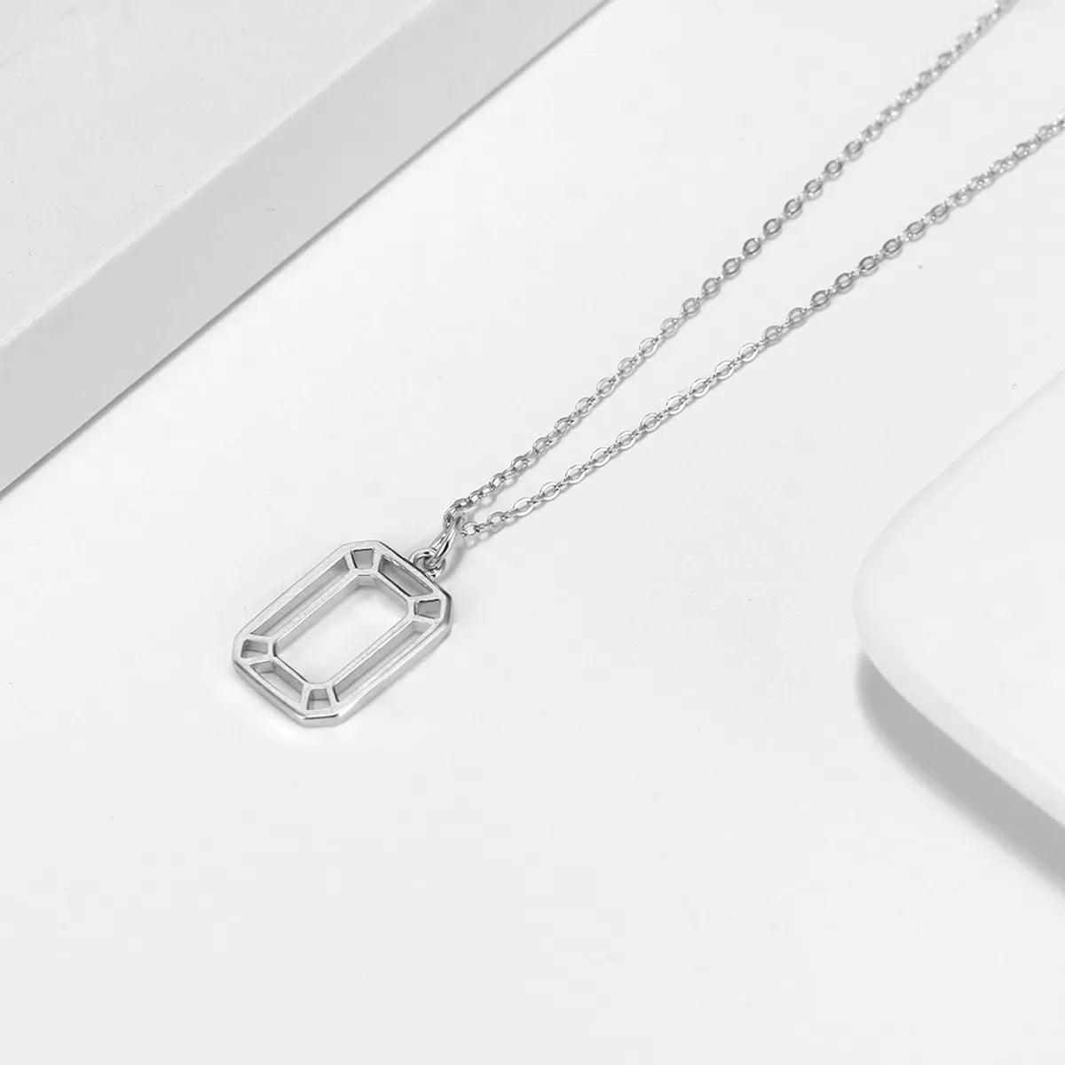 Luxury necklaces for women -Casual Simple Style Rectangle Sterling Silver Plating Hollow Out 14k Gold Plated Silver Plated Pendant Necklace