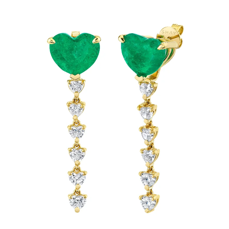 Dangle earrings for women -READY TO SHIP EMERALD & DIAMOND HEART EAR JACKETS