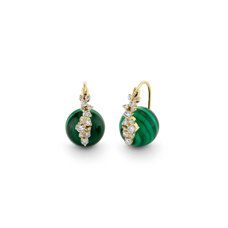 Colorful statement earrings for women -Gold & Diamond Cocktail Malachite Earrings