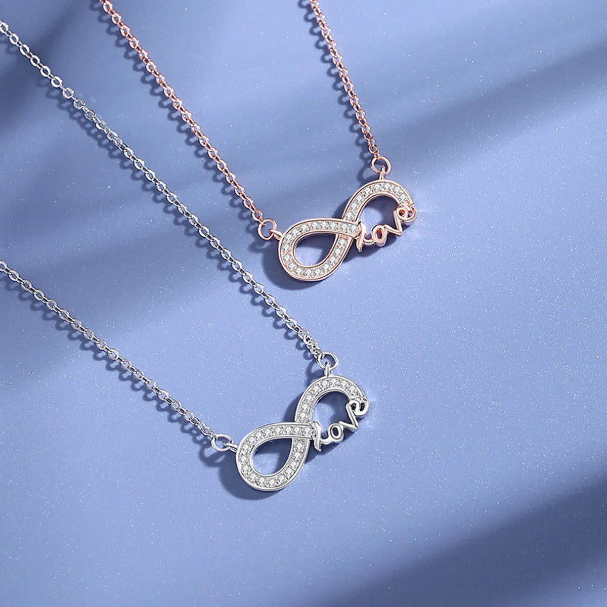 Gold necklaces for women -Simple Style Love Infinity Sterling Silver Polishing Plating Inlay Zircon Necklace