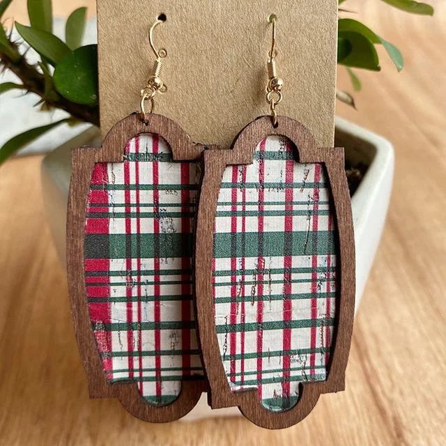 Colored gemstone earrings for women -Vintage Plaid Christmas Earrings