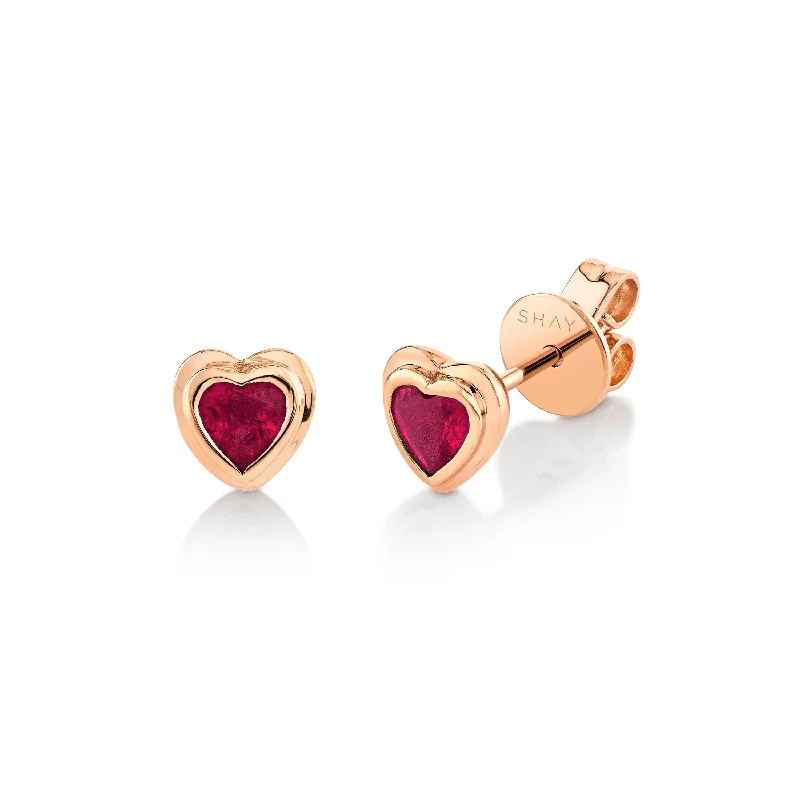 Elegant dangle earrings for women -READY TO SHIP MINI ME RUBY BEZEL HEART STUDS