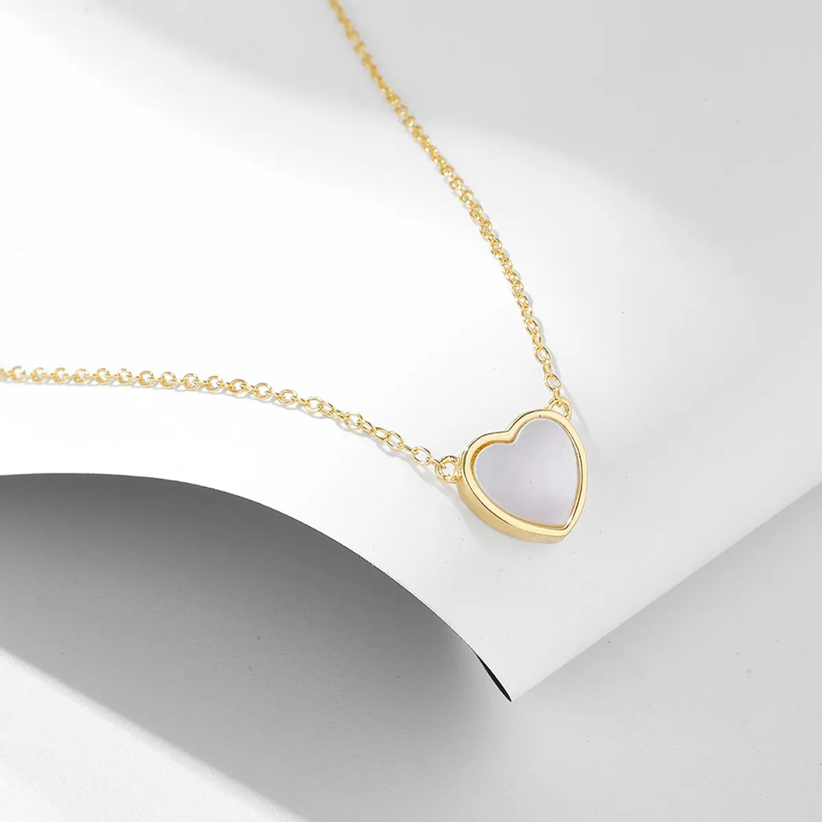 14k gold necklaces for women -Ig Style Heart Shape Sterling Silver Plating Inlay Shell 14k Gold Plated Rhodium Plated Pendant Necklace