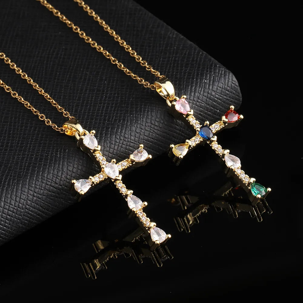 Bohemian necklaces for women -Vintage Style Cross Copper Plating Pendant Necklace