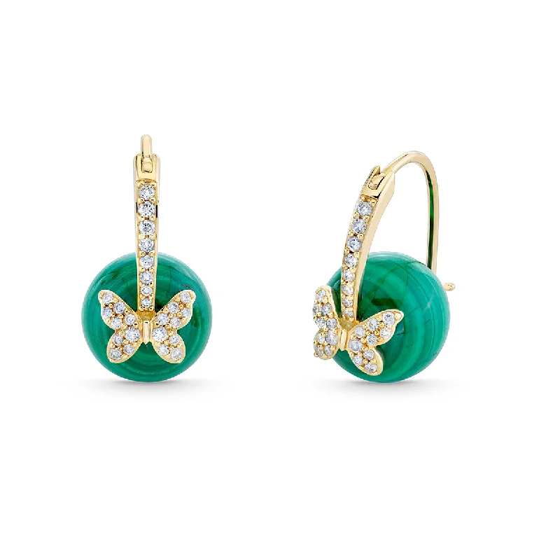 Classic gold earrings for women -Gold & Diamond Butterfly Malachite Earrings