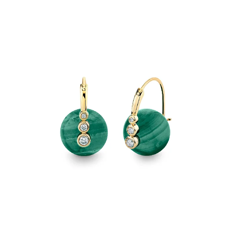 Geometric earrings for women -Gold & Diamond Graduated Bezel Malachite Earrings