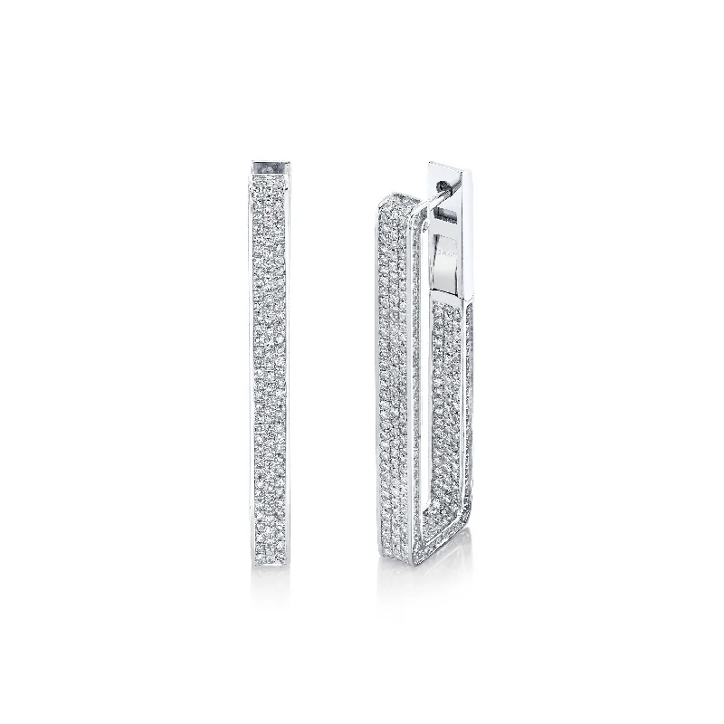 Hoop earrings for women -DIAMOND PAVE ELONGATED DECO LINK EARRINGS