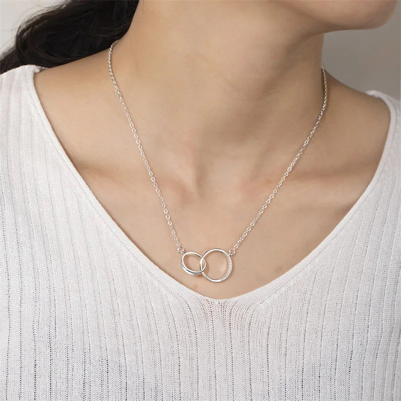 Minimalist necklaces for women -Stainless Steel Titanium Steel Copper Gold Plated Casual Simple Style Classic Style Plating Inlay Double Ring Zircon Pendant Necklace