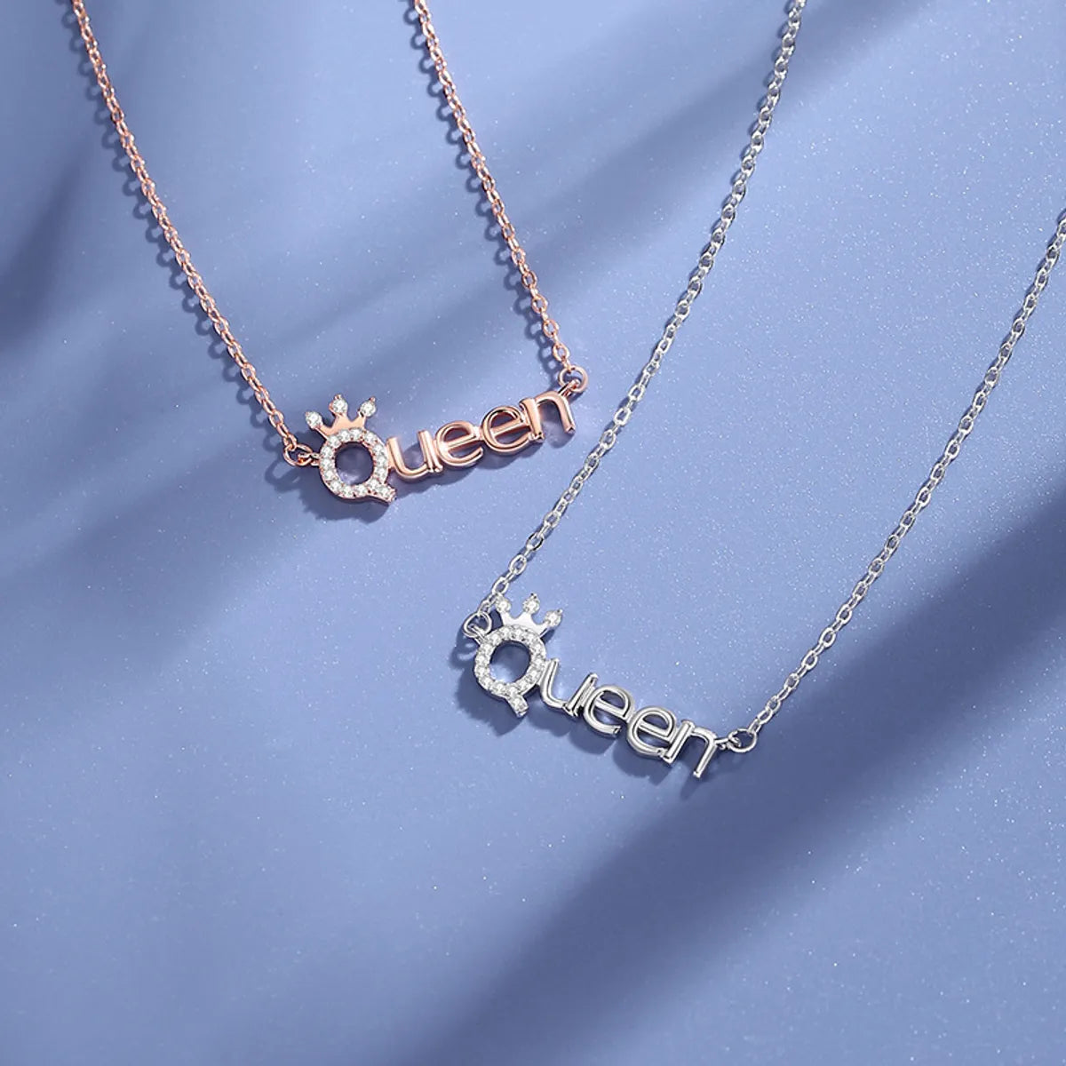 Stylish necklaces for women -Simple Style Letter Crown Sterling Silver Polishing Plating Inlay Zircon Necklace