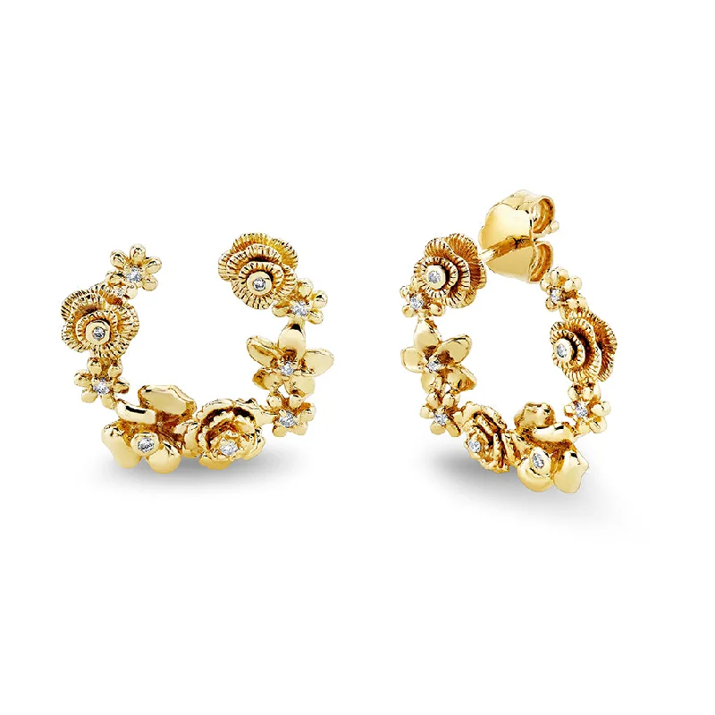 Hoop earrings for women -Gold & Diamond Flower Cluster Wrap Earrings