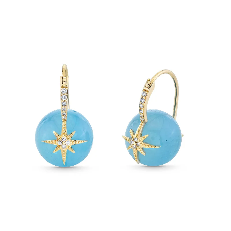 Cute earrings for women -Gold & Diamond Starburst Aquamarine Earrings