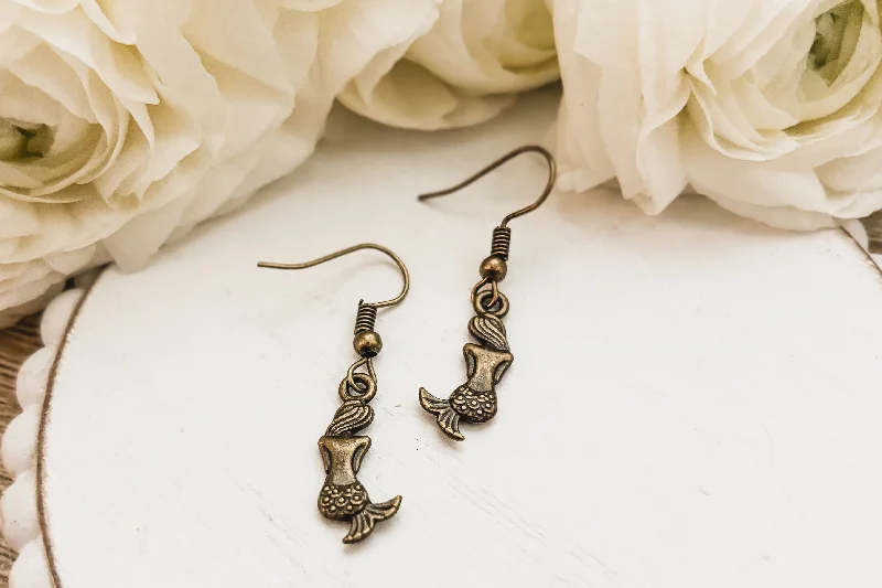 Silver hoop earrings for women -Beautiful Bronze Mermaid Earrings