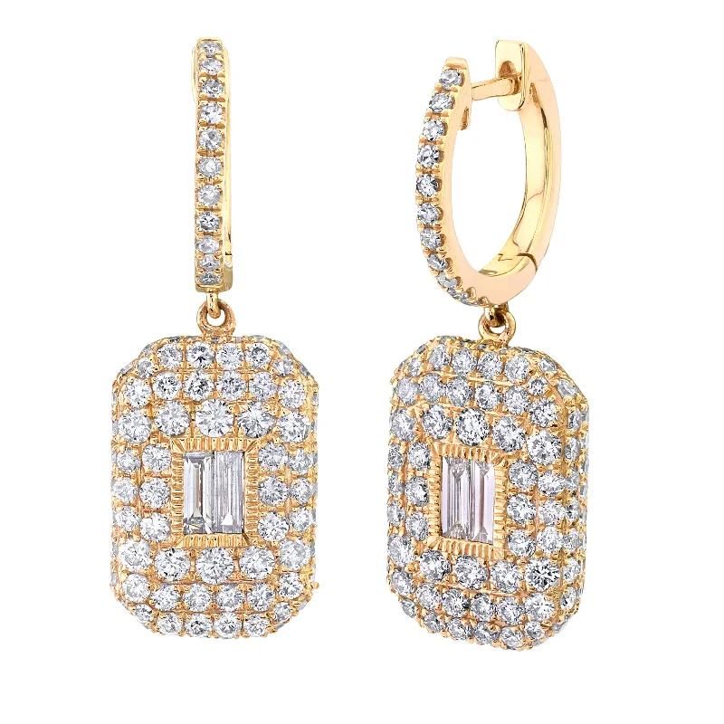 Custom diamond earrings for women -READY TO SHIP DIAMOND PAVE BAGUETTE DROP EARRINGS