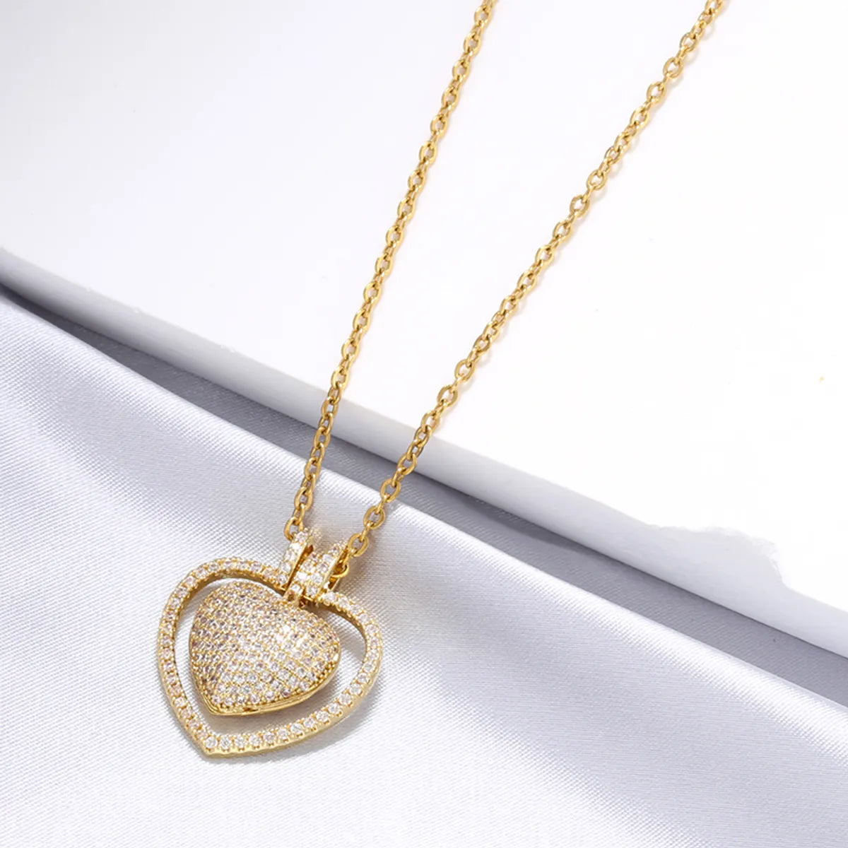 18k gold necklaces for women -Casual Elegant Heart Shape Copper Plating Inlay Zircon 18k Gold Plated Necklace