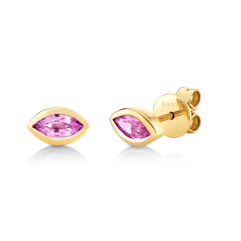 Dangle earrings for women -PINK SAPPHIRE MARQUISE BEZEL STUDS