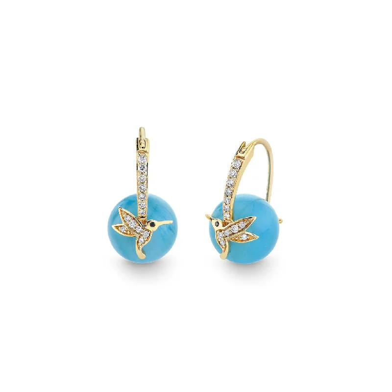 Chunky earrings for women -Gold & Diamond Hummingbird Aquamarine Earrings