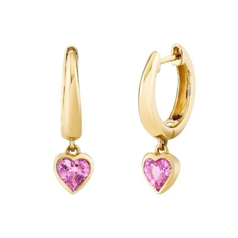 Butterfly earrings for women -PINK SAPPHIRE HEART BEZEL HUGGIES