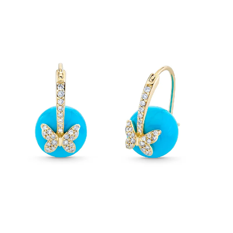 Crystal earrings for women -Gold & Diamond Butterfly Turquoise Earrings