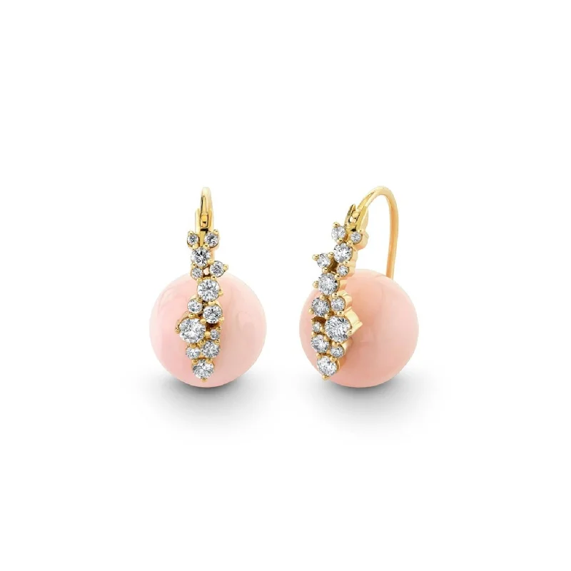 Classic earrings for women -Gold & Diamond Cocktail Pink Opal Earrings