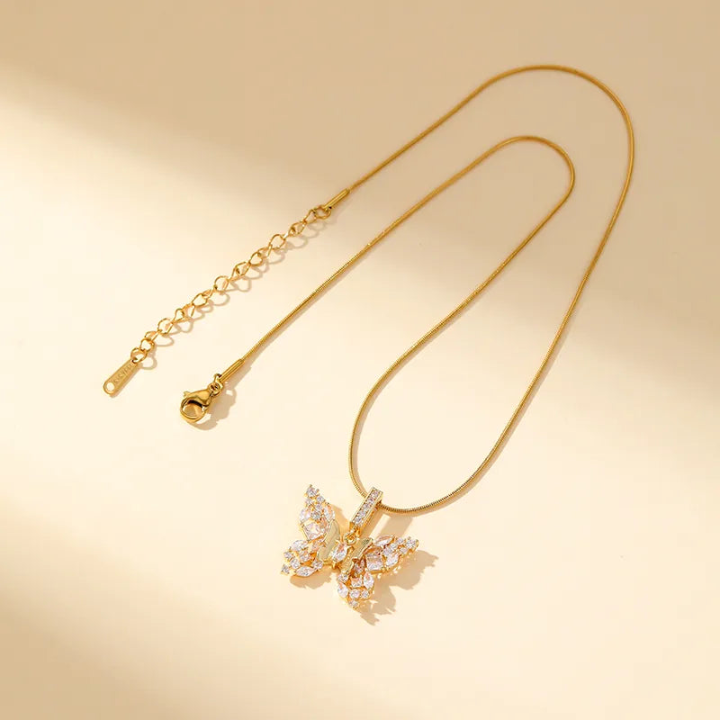 Personalized name necklaces for women -Brass Irregular Plating Butterfly Zircon Pendant Necklace