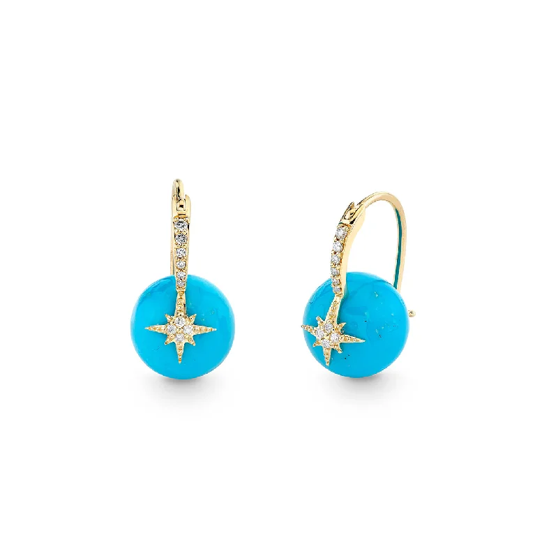 Bridal earrings for women -Gold & Diamond Starburst Turquoise Earrings