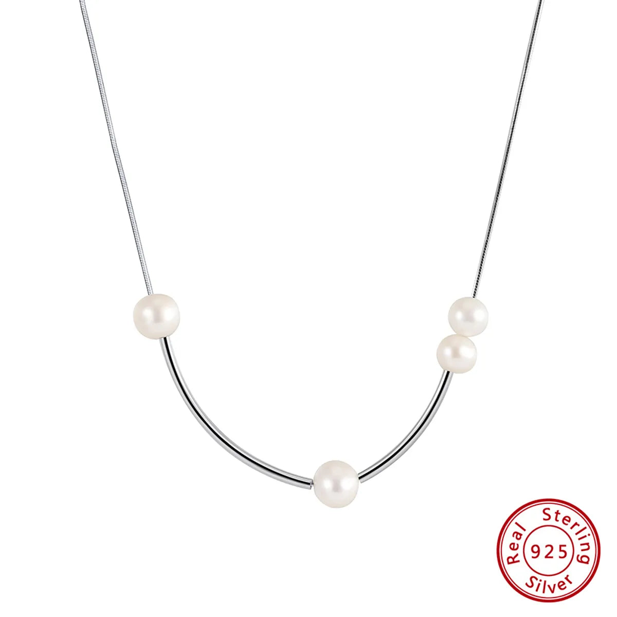 Adjustable pendant necklaces for women -Simple Style Geometric Sterling Silver Plating Inlay Pearl White Gold Plated Pendant Necklace