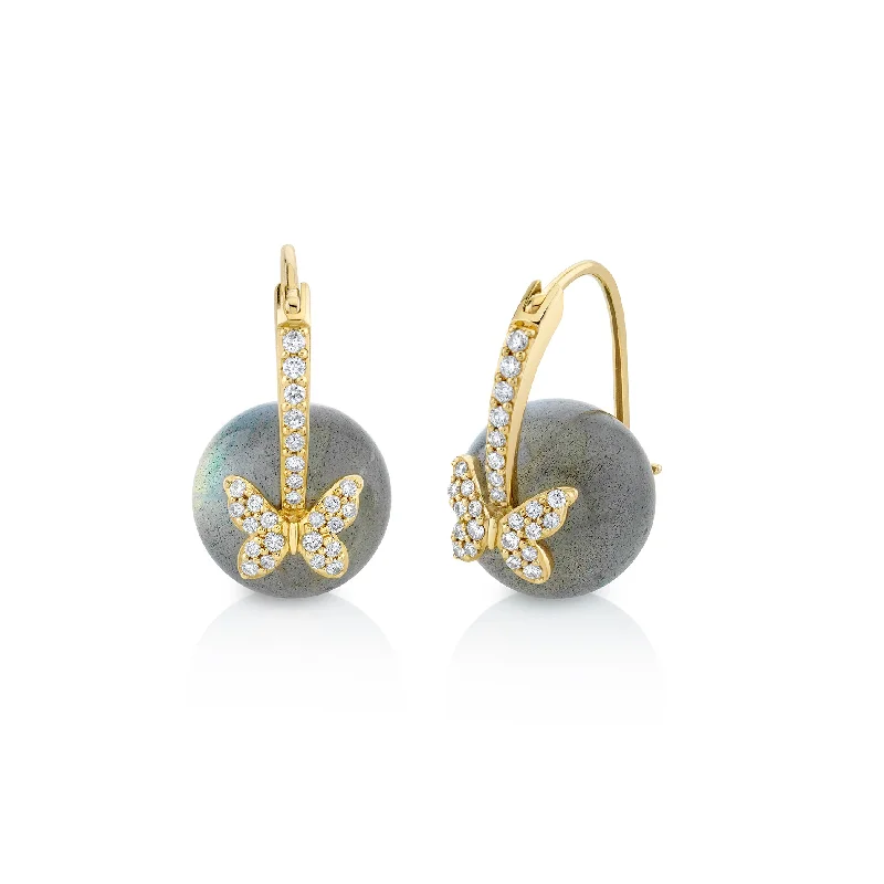 Handmade gemstone earrings for women -Gold & Diamond Butterfly Labradorite Earrings