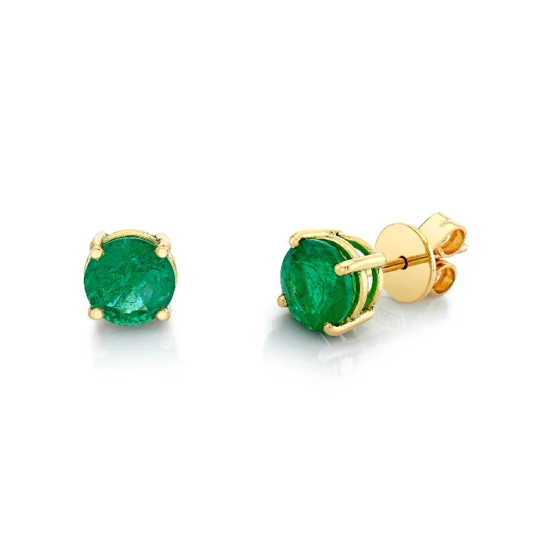 Stackable earrings for women -ROUND EMERALD STUDS