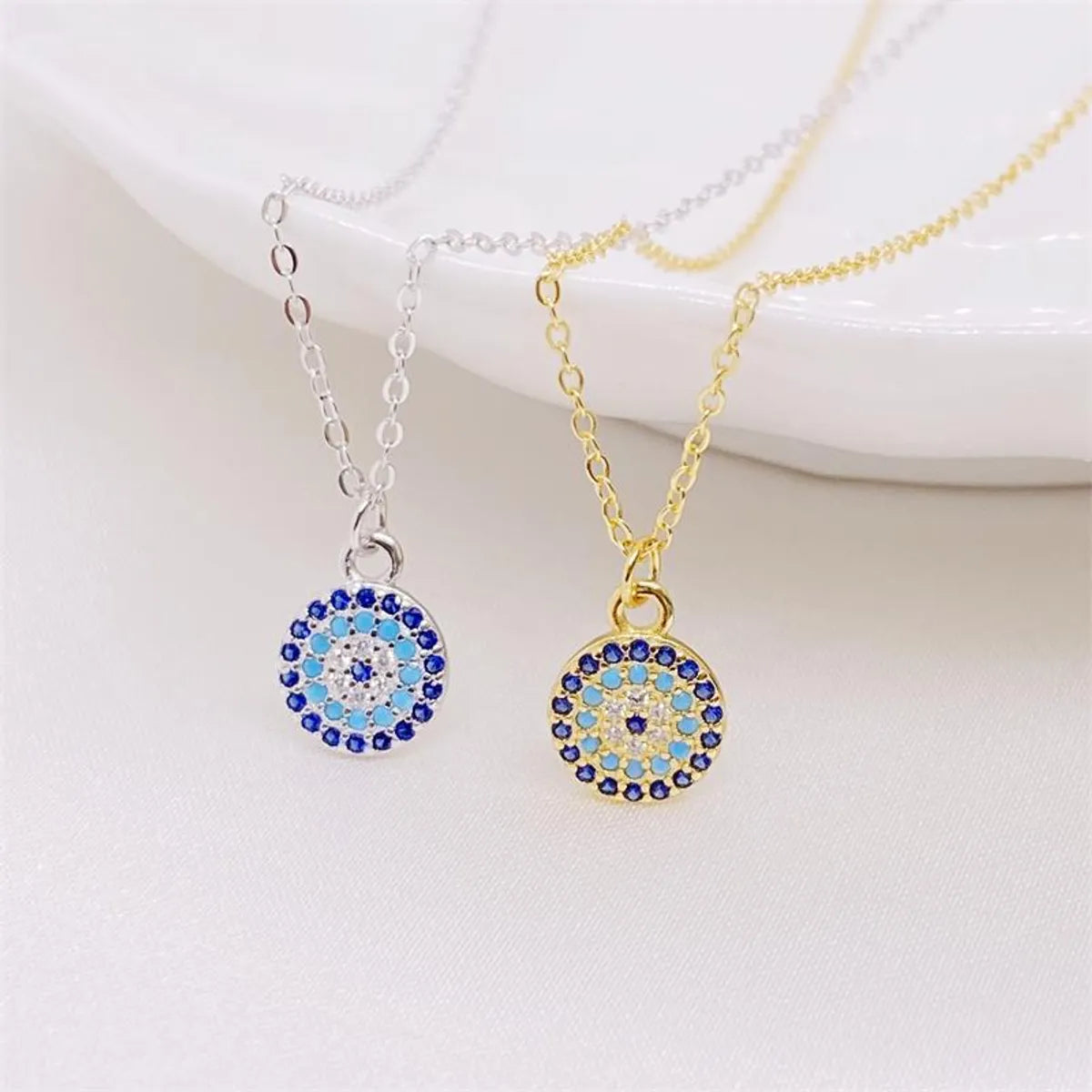 Adjustable necklaces for women -Simple Style Eye Sterling Silver Inlay Rhinestones Pendant Necklace