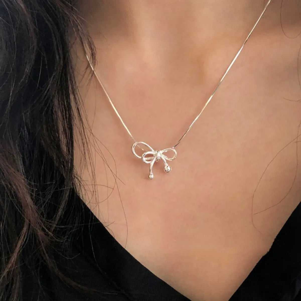 Gemstone necklaces for women -Sterling Silver Simple Style Classic Style Bow Knot Plating Pendant Necklace