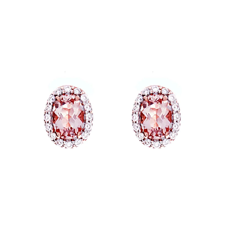 Statement gemstone earrings for women -Morganite Halo Stud Earrings