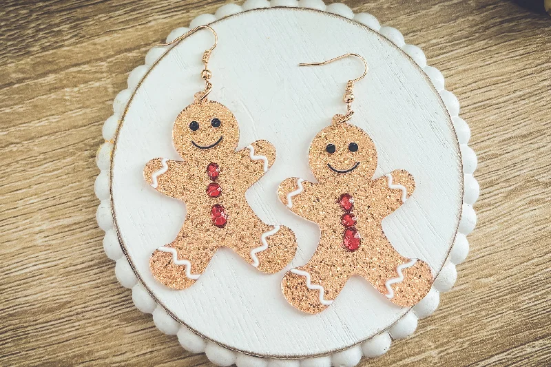 Large hoop earrings for women -Beautiful Acrylic Gingerbread Man Earrings