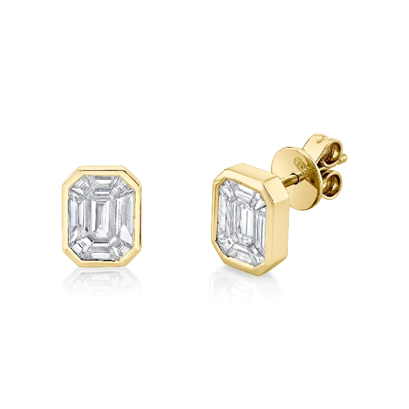 Vintage-inspired earrings for women -READY TO SHIP DIAMOND EMERALD CUT ILLUSION STUDS