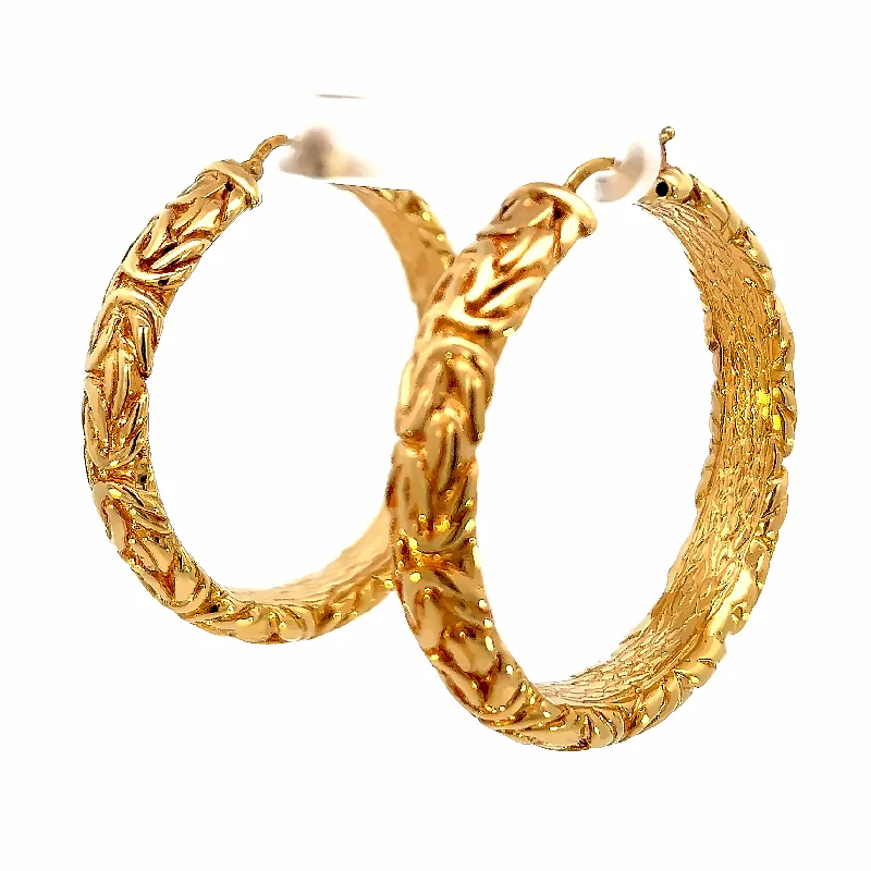 Large hoop earrings for women -Gold Byzantine Hoop Earrings 9mm - 2"