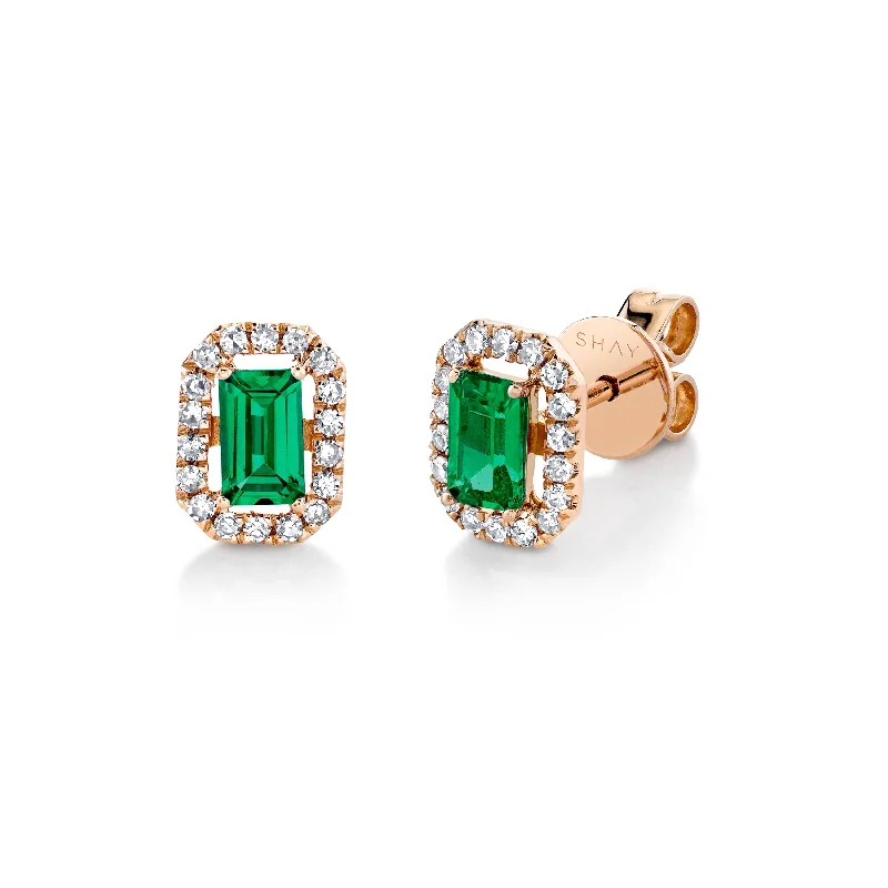 Beaded earrings for women -READY TO SHIP MINI ME DIAMOND HALO EMERALD STUDS