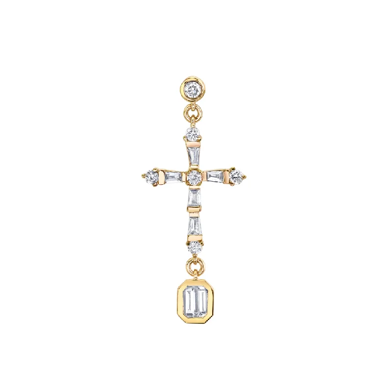 Gemstone stud earrings for women -SINGLE DIAMOND CROSS DROP EARRING