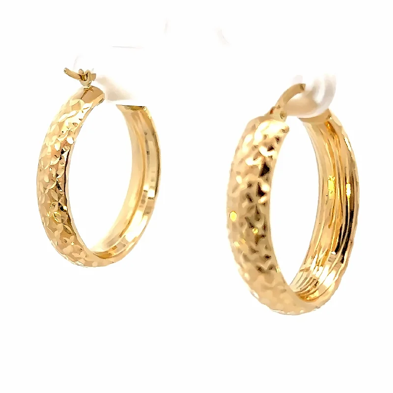 Personalized name earrings for women -Gold Domed Lazer Cut Hoop Earrings