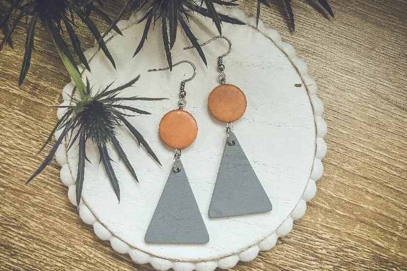 Sleek earrings for women -Beautiful Boho Triangle Wooden Drop Earrings