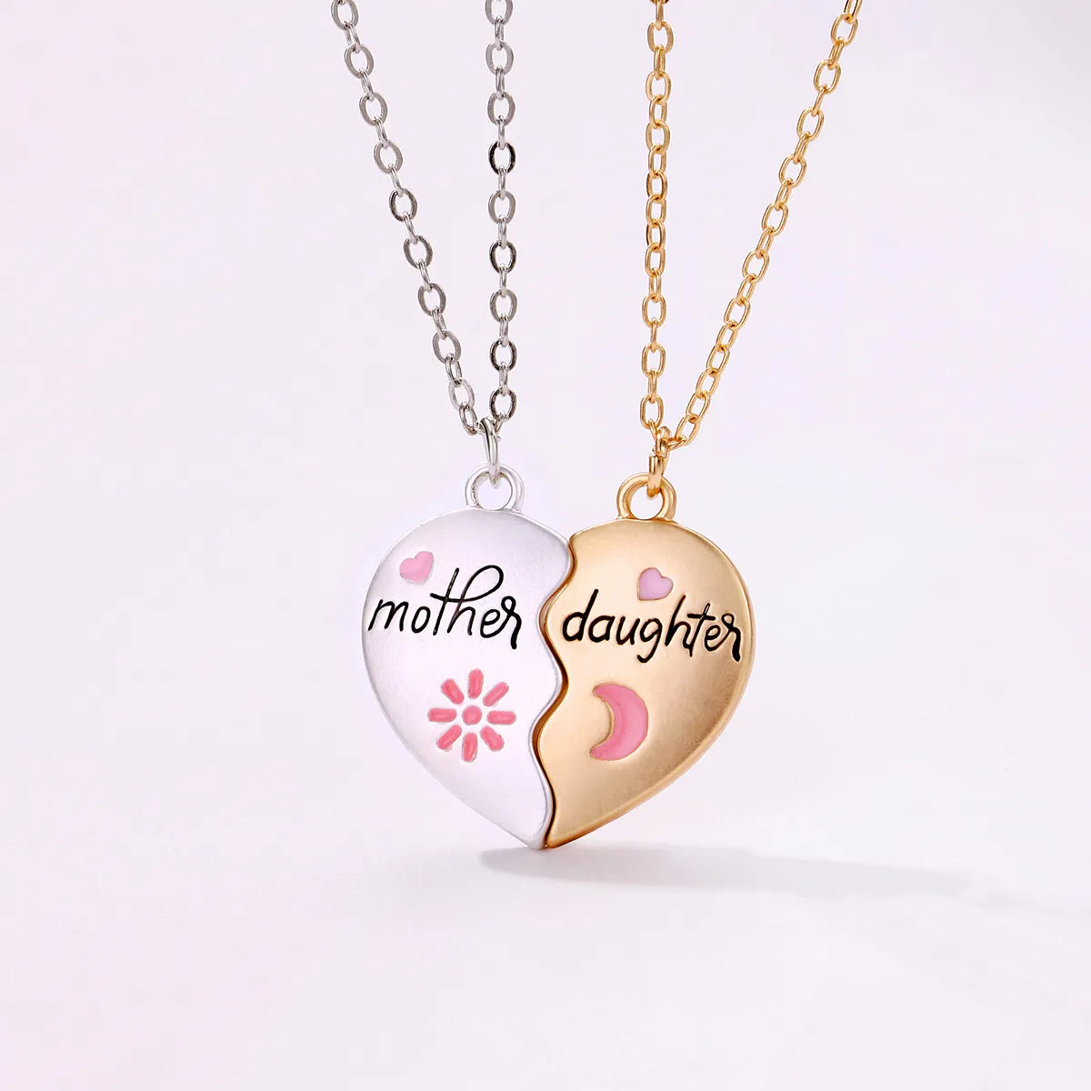 Luxury necklaces for women -Cute Heart Shape Alloy Enamel Plating Mother's Day Mother&daughter Pendant Necklace