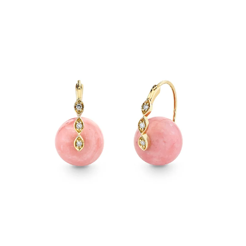 Personalized earrings for women -Gold & Diamond Marquise Eye Pink Opal Earrings