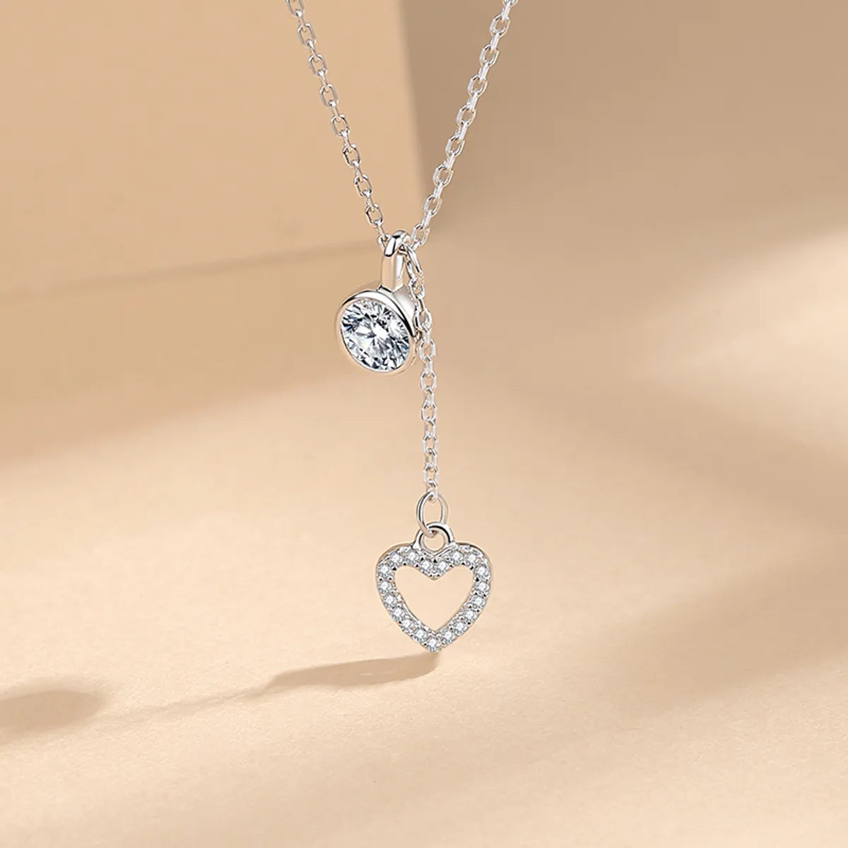 Long necklaces for women -Simple Style Heart Shape Sterling Silver Plating Inlay Zircon Pendant Necklace