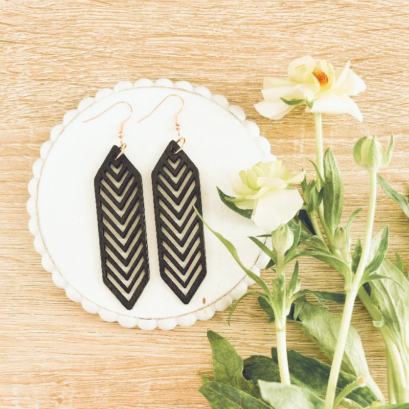 Vintage hoop earrings for women -Beautiful Black Wooden Laser Cut Earrings