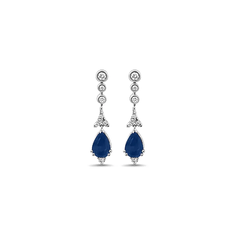 Statement earrings for women -Pear Shaped Sapphire and Diamond Drop Earrings