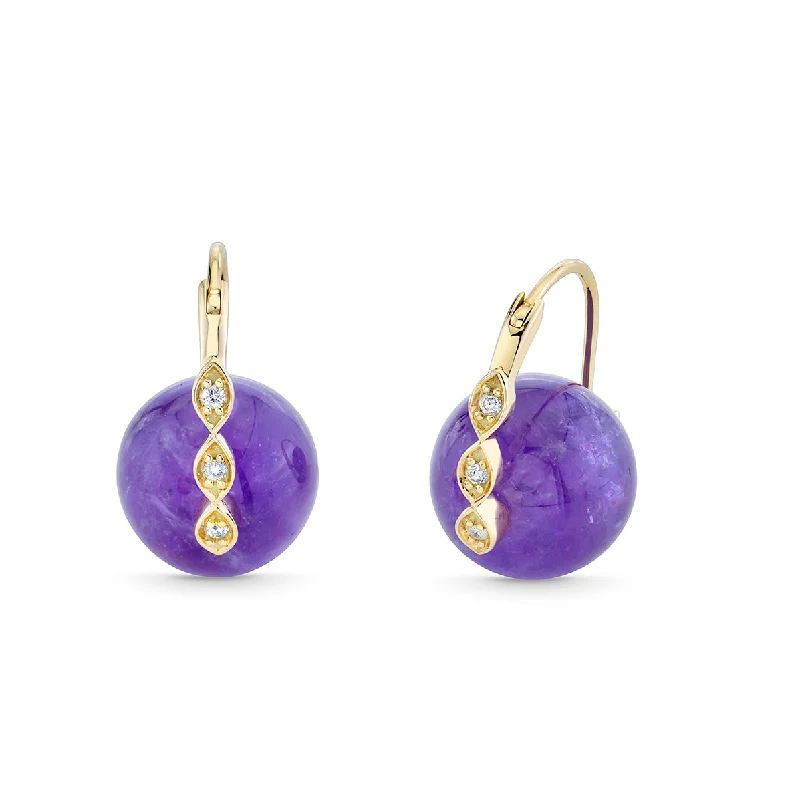 Double-sided earrings for women -Gold & Diamond Marquise Eye Amethyst Earrings