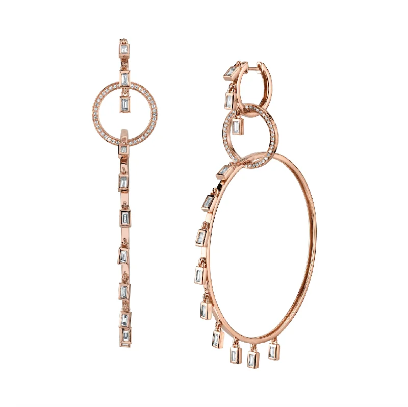 Double hoop earrings for women -READY TO SHIP DIAMOND 3 TIER BAGUETTE HOOPS